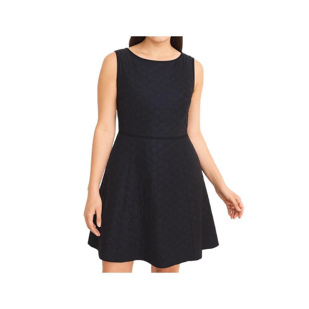 LAFAYETTE 148 A Line Sleeveless Dress Size 12 Navy Blue Textured Round Neck